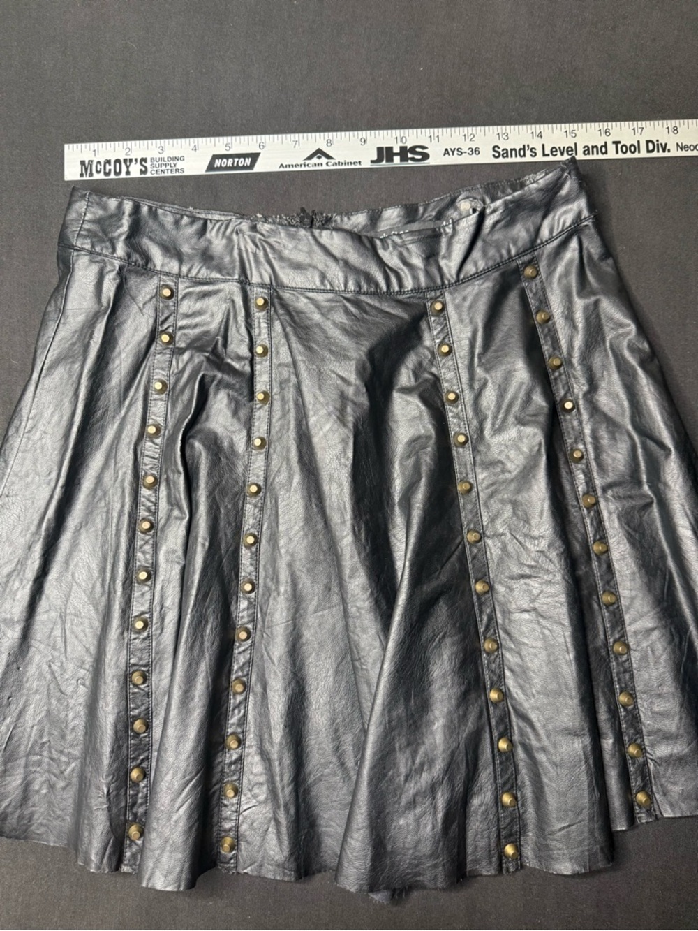 Black Faux Leather Studded Flared Skirt size L